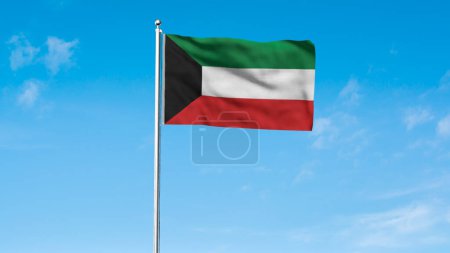 Alta bandera detallada de Kuwait. Bandera nacional de Kuwait. Asia. Ilustración 3D.
