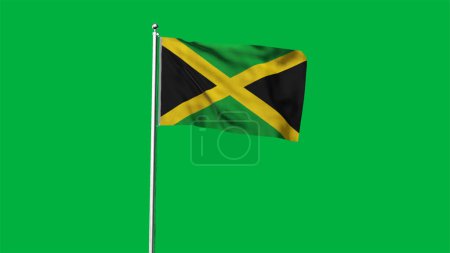 Alta bandera detallada de Jamaica. Bandera nacional de Jamaica. América del Norte. Ilustración 3D.