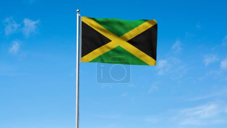 Alta bandera detallada de Jamaica. Bandera nacional de Jamaica. América del Norte. Ilustración 3D.