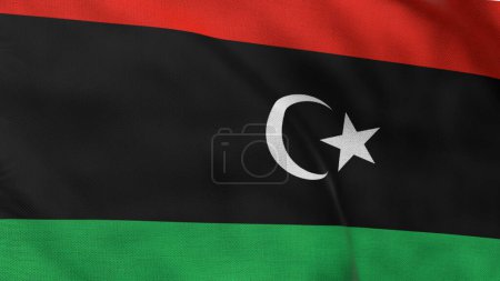 Alta bandera detallada de Libia. Bandera nacional de Libia. ¡África! Ilustración 3D.