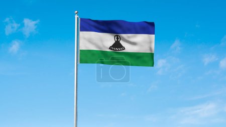 Haut drapeau détaillé du Lesotho. Drapeau national du Lesotho. L'Afrique. Illustration 3D.