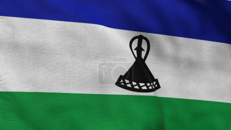 Haut drapeau détaillé du Lesotho. Drapeau national du Lesotho. L'Afrique. Illustration 3D.