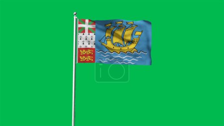 Alta bandera detallada de San Pedro y Miquelón. Bandera Nacional de San Pedro y Miquelón. Ilustración 3D.
