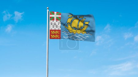 High detailed flag of Saint Pierre and Miquelon. National Saint Pierre and Miquelon flag. 3D illustration.