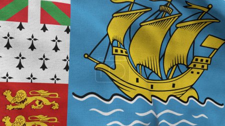 Alta bandera detallada de San Pedro y Miquelón. Bandera Nacional de San Pedro y Miquelón. Ilustración 3D.