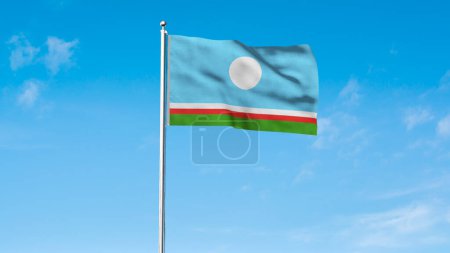 Hohe detaillierte Flagge der Republik Sacha. Nationalflagge der Republik Sakha. 3D-Illustration.