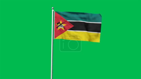 Alta bandera detallada de Mozambique. Bandera nacional de Mozambique. ¡África! Ilustración 3D.