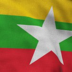 High detailed flag of Myanmar. National Myanmar flag. Asia. 3D illustration.