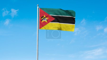 Hohe detaillierte Flagge von Mosambik. Nationalflagge Mosambiks. Afrika. 3D-Illustration.