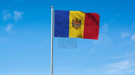 Haut drapeau détaillé de la Moldavie. Drapeau national moldave. L'Europe. Illustration 3D.