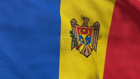 Haut drapeau détaillé de la Moldavie. Drapeau national moldave. L'Europe. Illustration 3D.