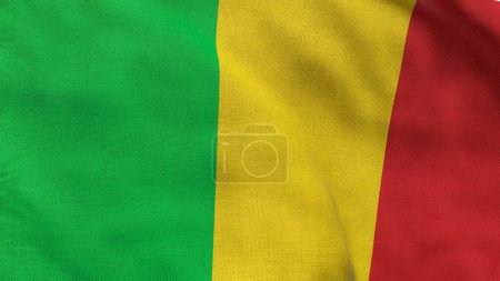 Alta bandera detallada de Malí. Bandera nacional de Malí. ¡África! Ilustración 3D.