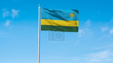 Alta bandera detallada de Ruanda. Bandera Nacional de Ruanda. ¡África! Ilustración 3D.