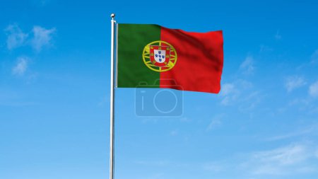 Alta bandera detallada de Portugal. Bandera nacional de Portugal. ¡África! Europa. Ilustración 3D.