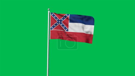 Hohe detaillierte Flagge von Mississippi. Mississippi State Flagge, National Mississippi Flagge. Flagge des Staates Mississippi. USA. Amerika. 3D-Illustration