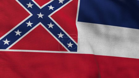 Alta bandera detallada de Mississippi. Bandera del estado de Mississippi, bandera nacional de Mississippi. Bandera del estado de Mississippi. Estados Unidos. América. Ilustración 3D