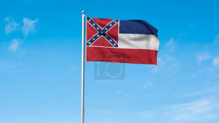 Hohe detaillierte Flagge von Mississippi. Mississippi State Flagge, National Mississippi Flagge. Flagge des Staates Mississippi. USA. Amerika. 3D-Illustration