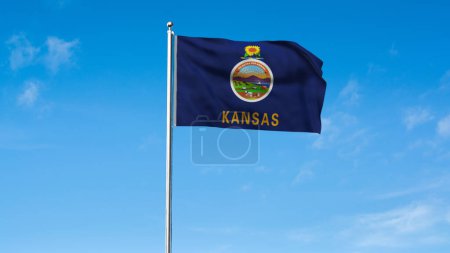 High detailed flag of Kansas. Kansas state flag, National Kansas flag. Flag of state Kansas. USA. America. 3D Illustration