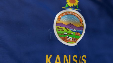 High detailed flag of Kansas. Kansas state flag, National Kansas flag. Flag of state Kansas. USA. America. 3D Illustration