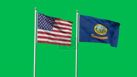 Téléchargez les photos : Idaho et American Flag ensemble. Haut drapeau d'ondulation détaillé de l'Idaho et des États-Unis. Drapeau de l'Idaho. États-Unis. Illustration 3D. - en image libre de droit