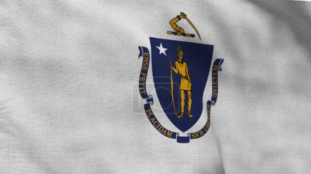 High detailed flag of Massachusetts. Massachusetts state flag, National Massachusetts flag. Flag of state Massachusetts. USA. America. 3D Illustration