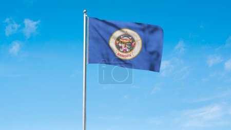 Alta bandera detallada de Minnesota. Bandera del estado de Minnesota, bandera nacional de Minnesota. Bandera del estado de Minnesota. Estados Unidos. América. Ilustración 3D