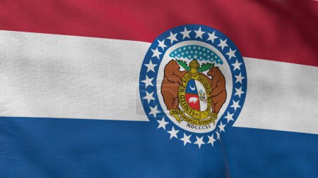 Haut drapeau détaillé du Missouri. Drapeau de l'État du Missouri, drapeau national du Missouri. Drapeau du Missouri. États-Unis. L'Amérique. Illustration 3D