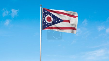 Alta bandera detallada de Ohio. Bandera del estado de Ohio, Bandera Nacional de Ohio. Bandera del estado de Ohio. Estados Unidos. América. Ilustración 3D