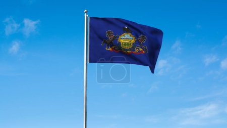 Alta bandera detallada de Pennsylvania. Bandera estatal de Pensilvania, bandera nacional de Pensilvania. Bandera del estado de Pennsylvania. Estados Unidos. América. Ilustración 3D