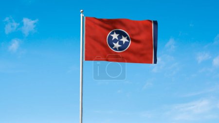 High detailed flag of Tennessee. Tennessee state flag, National Tennessee flag. Flag of state Tennessee. USA. America. Green background. 3D Illustration
