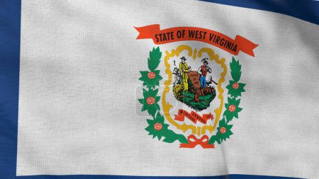 Hohe detaillierte Flagge von West Virginia. Flagge des Bundesstaates West Virginia, Flagge des Bundesstaates West Virginia. Flagge des Bundesstaates West Virginia. USA. Amerika. 3D-Illustration