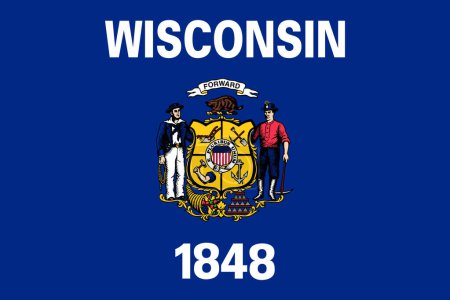 Illustration for High detailed flag of Wisconsin. Wisconsin state flag, National Wisconsin flag. Flag of state Wisconsin. USA. America. - Royalty Free Image