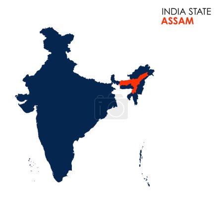 Ilustración de Assam mapa del estado indio. Assam mapa vector ilustración. Mapa vectorial de Assam sobre fondo blanco. - Imagen libre de derechos