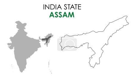 Ilustración de Assam mapa del estado indio. Assam mapa vector ilustración. Mapa vectorial de Assam sobre fondo blanco. - Imagen libre de derechos