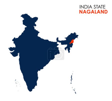 Téléchargez les illustrations : Nagaland carte de l'État indien. Illustration vectorielle de carte du Nagaland. Nagaland carte sur fond blanc. - en licence libre de droit