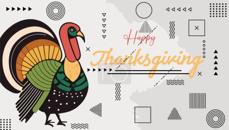 Illustration for Happy Thanksgiving Day banner with Thanksgiving turkey. Vector illustration - Royalty Free Image