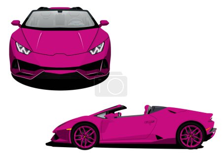 Illustration for Side view and Front View of a sports coupe isolated on white background. Vector supercar icon for road, race and transportation illustrations. - Royalty Free Image