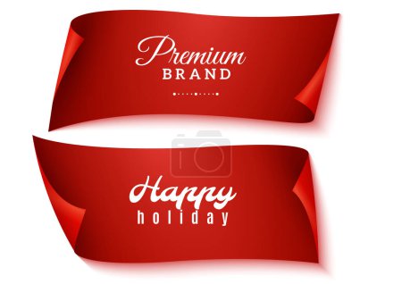 Téléchargez les illustrations : Ensemble de bannière en papier rouge vectoriel de vacances heureuses et de marque premium - en licence libre de droit
