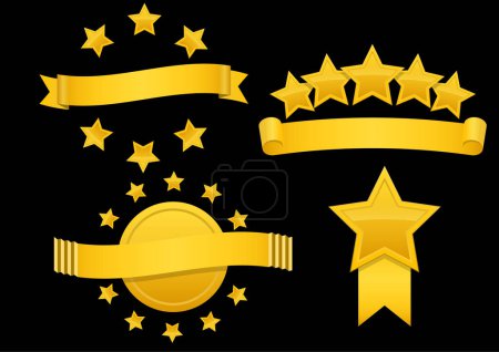 Téléchargez les illustrations : Ruban avec étoile d'or. ensemble de badge avec étoile et ruban, illustration étoile d'or pour le prix - en licence libre de droit