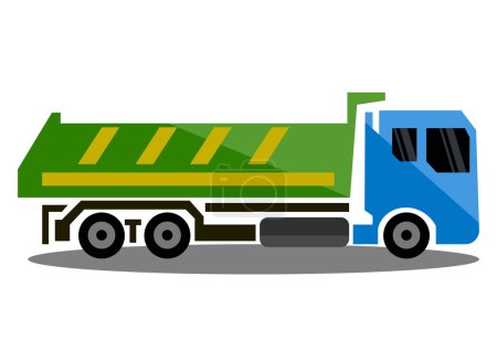 Téléchargez les illustrations : Illustration plate de camion remorque Dumper bleu et vert - en licence libre de droit