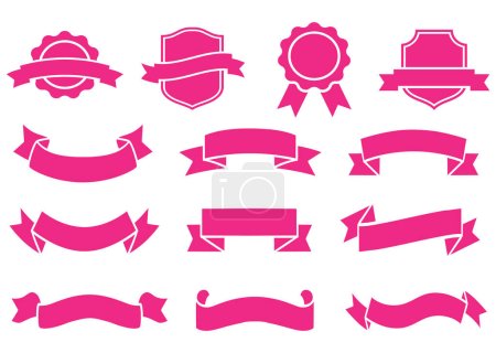 Téléchargez les illustrations : Bannières vectorielles de ruban rose brillant réglées avec des rubans d'angle et de défilement, bannières, ruban - en licence libre de droit