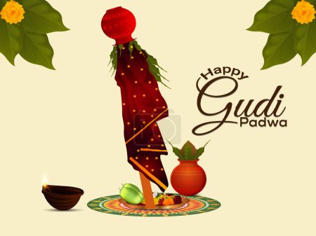 Téléchargez les illustrations : Illustration des fêtes traditionnelles Shubh Gudi Padwa vecteur - en licence libre de droit