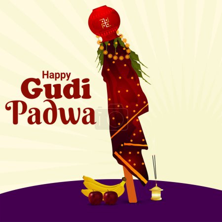 Téléchargez les illustrations : Illustration des fêtes traditionnelles Shubh Gudi Padwa vecteur - en licence libre de droit