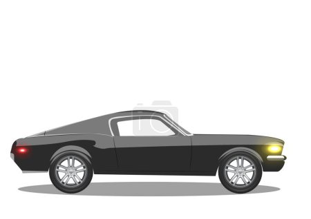 Illustration for Flat vector illustration of black color Classic Muscle car. - Royalty Free Image