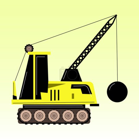 yellow black Heavy wall breaking tractor, demolition machine in flat. industrial machinery and equipment.