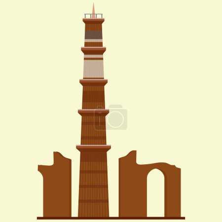 Illustration for Illustration of famous indian monument qutub minar - Royalty Free Image