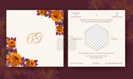 Photo for Wedding floral Invitation card design with vector vintage style and elegant golden frame. - Royalty Free Image