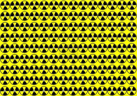 Téléchargez les illustrations : Une image de fond jaune à thème radioactif. Ce contexte explique le danger des substances radioactives. - en licence libre de droit