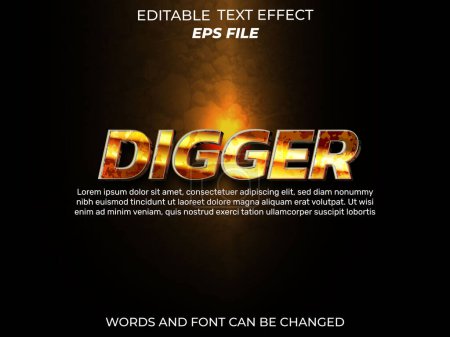 Illustration for Digger text effect, font editable, typography, 3d text. vector template - Royalty Free Image