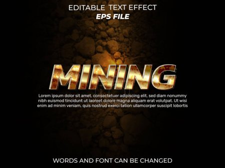 Illustration for Mining text effect, font editable, typography, 3d text. vector template - Royalty Free Image